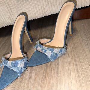 SHEIN Blue Denim Frayed Heels